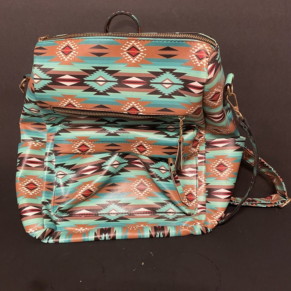 Aztec Western Patterned Backpack Purse - image 1